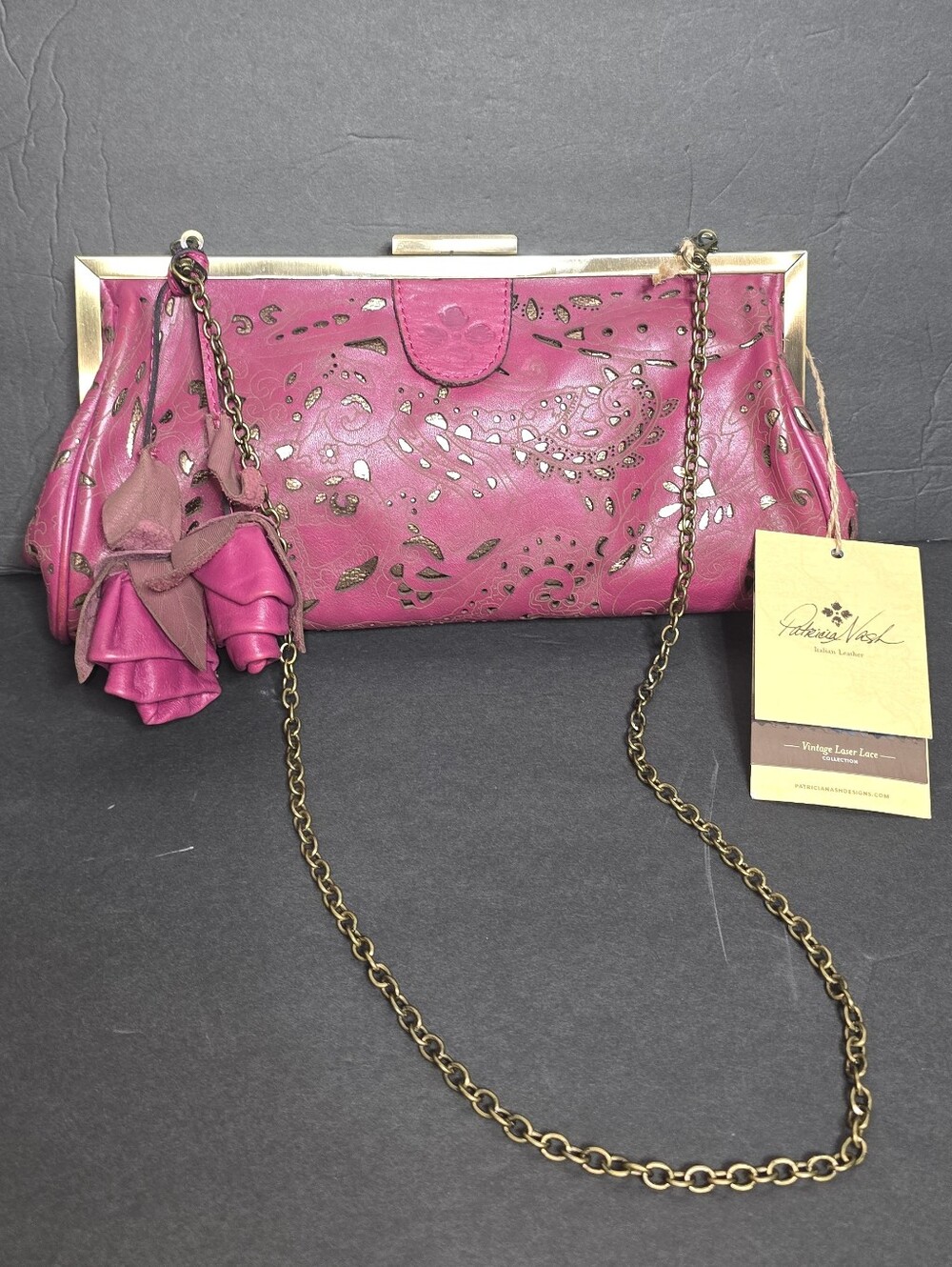NEW Patricia Nash Athena Bag Laser Lace Vintage Collection Frame Clutch Rose NWT